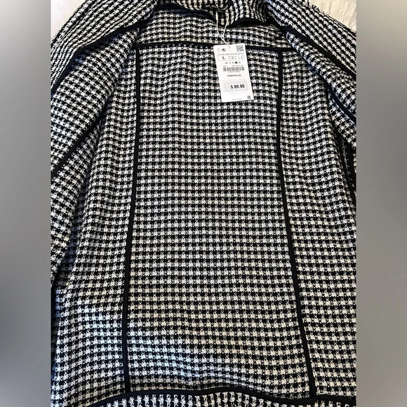 NWT Zara trf Outerwear Black White Tweed Chain Detailing Midi Coat Large - Picture 4 of 9